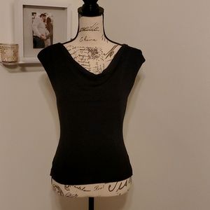 A. BYER  Black shimmer top with Cowl neckline and cap sleeves